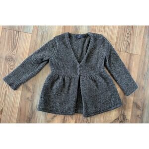 Gap Gray Wool Blend Chunky-Knit Open Front Long Sleeve Babydoll Sweater Y2K